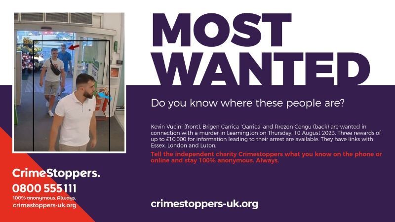 Bounty of £10,000 for each of three men wanted urgently over Warwickshire murder