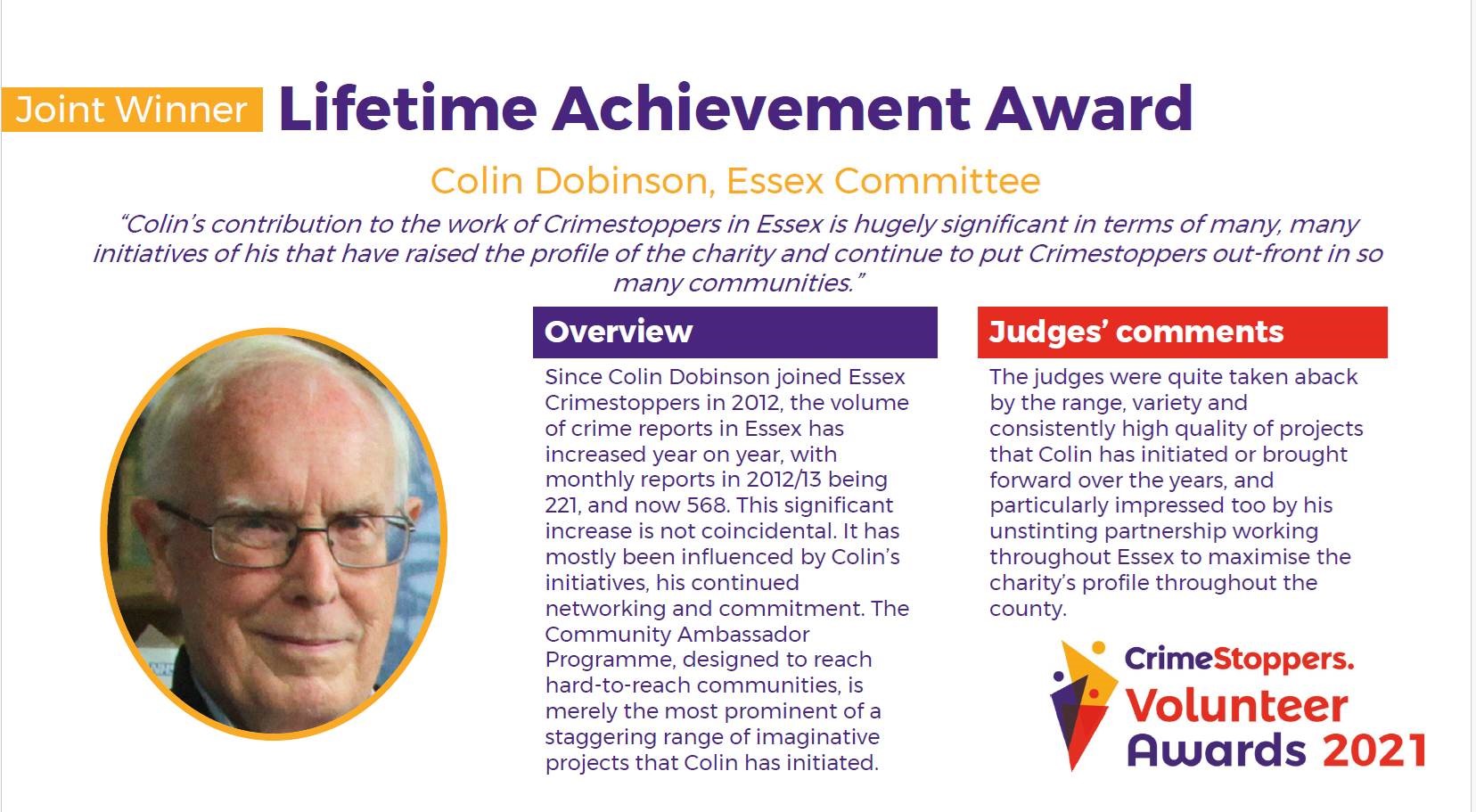 Colin Dobinson Lifetime Achievement award