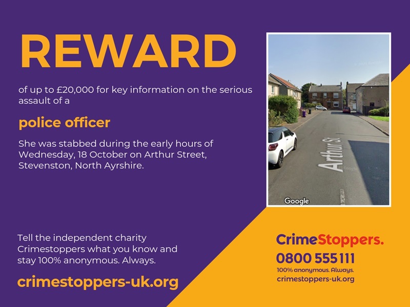 Crimestoppers reward for information on serious police officer assault