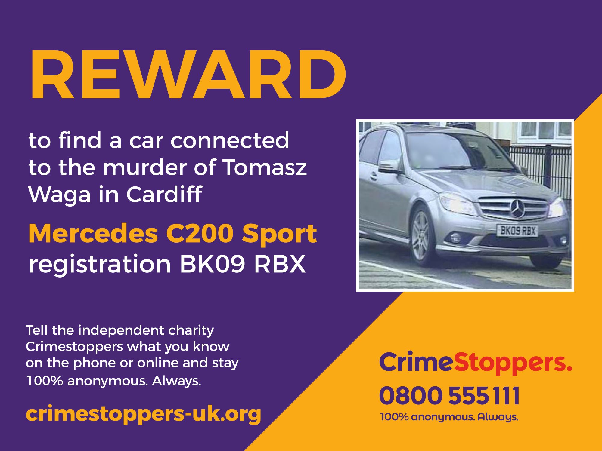 Cardiff: New £5,000 reward to find car connected to murder of Tomasz Waga