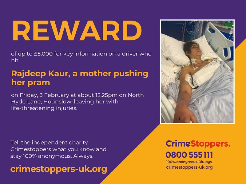 Crimestoppers reward for information on driver who hit a mother pushing her pram in Hounslow